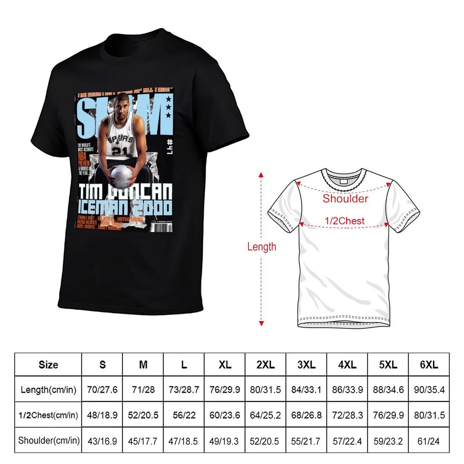 Tim Duncan vintage SLAM T-Shirt kawaii clothes summer clothes plus sizes mens t shirts top quality