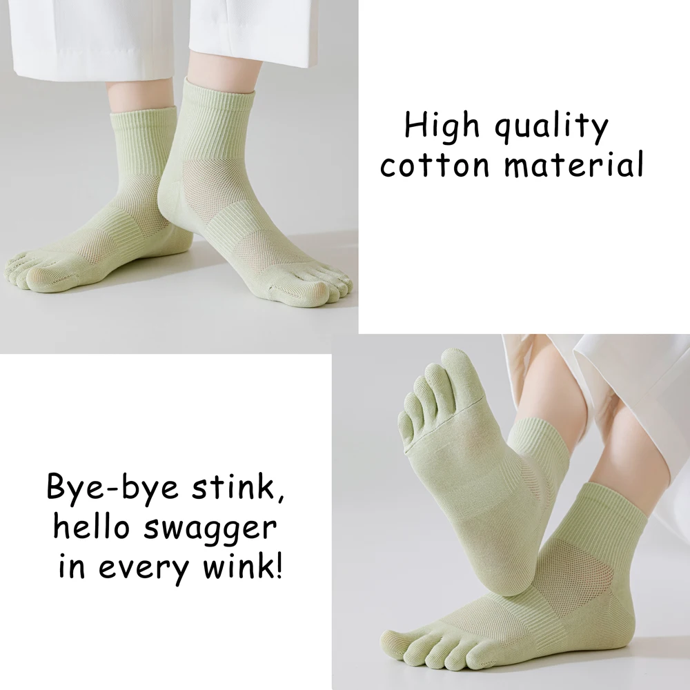 3 Paar Sommer-Zehentrenner-Socken für Damen – reine Baumwolle, antibakteriell, geruchshemmend, atmungsaktives Mesh-Design für Pilzschutz – Detail 9