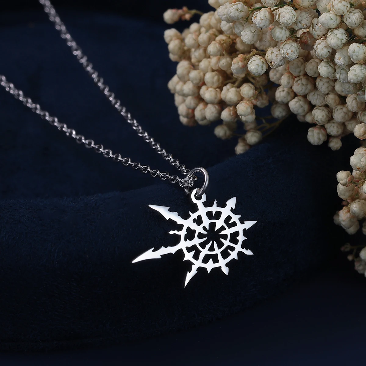 Collar con colgante de estrella del caos de acero inoxidable para mujer, joyería Vintage, símbolo mágico, marca del caos