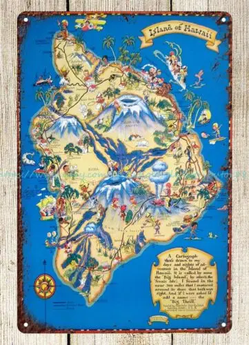 1935 Pictorial Map of Island of Hawaii metal tin sign kitchen metal wall decor