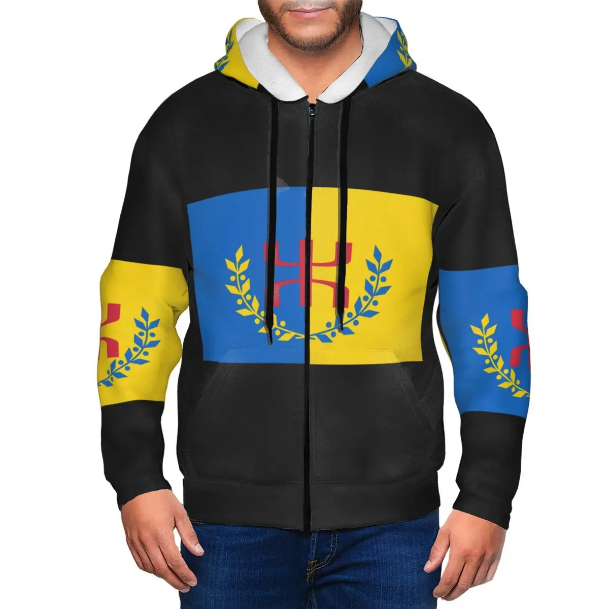Amazigh Flag Splash Berber Tifinagh Proud Zipper Hoodie Hip Hop Pullover Autumn Winter Men's Women's Sweatshirt Long Sleeve Tops