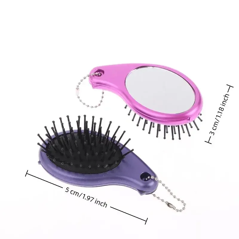 3-in-1 tragbare Haarbürste mit Spiegel und Flachkopfkamm, faltbar, mit doppeltem Verwendungszweck, Massagefunktion, trendiger Luftkissenkamm