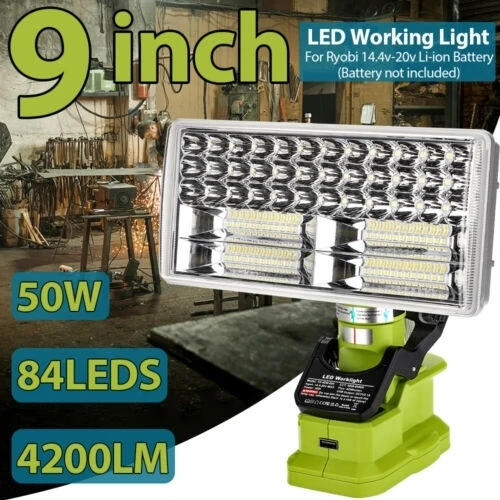 

Cordless LED Work Light for Ryobi 18V Li-ion Battery 4200LM Flashlight Floodlight Spotlight With USB Port Clip Design Camping