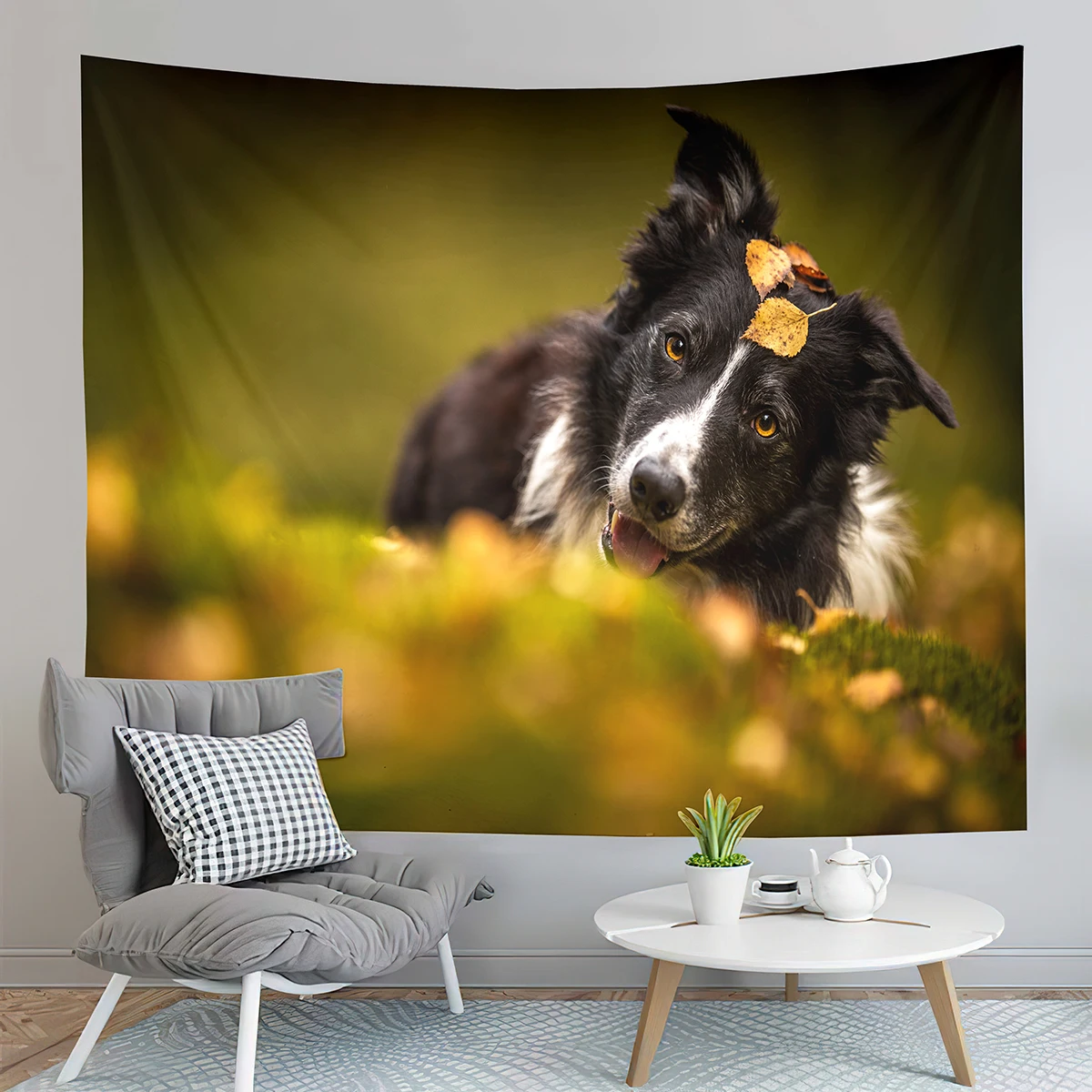 Border Collie Tapestry Black White Puppy Tapestry Cute Animal Tapestry Wall Hanging Tapestries Bedroom Home Living Room Dorm