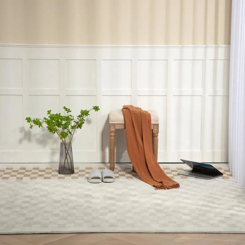 

Rustic Square Upholstered Ottoman Bench, Small Padded Vanity Stool for Bedroom Seating and Decor