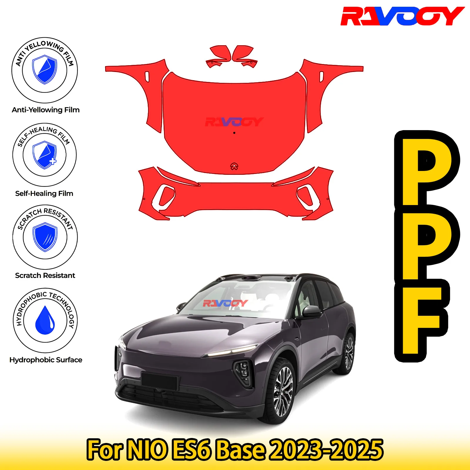

For NIO ES6 Base 2023-2025 Glossy Matte Black Precut front PPF Kit Paint Protection Film
