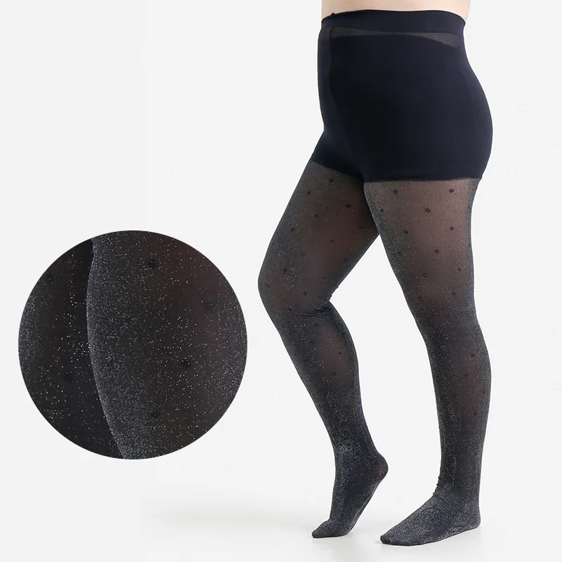 Mujer negro talla grande XL 2XL 3XL 4XL hilo plateado brillante señoras comodidad elevación cadera medias de nailon pantimedias