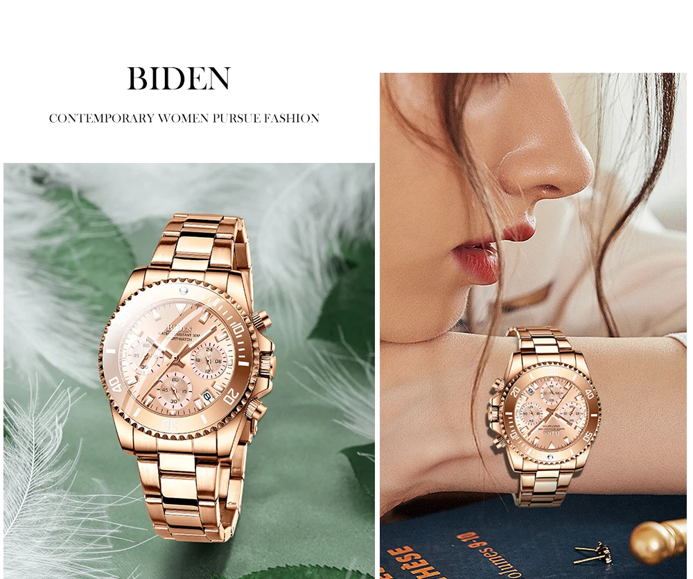 

BIDEN ladies' watch six pin calendar display waterproof quartz watch, suitable for wearing watches in various occasions