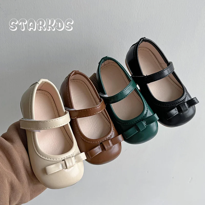 Ballerine Vintage in pelle verde per neonate 2024 primavera New Flat Bowknot Mary Janes Kids Retro Dress Ballerina Zapatos