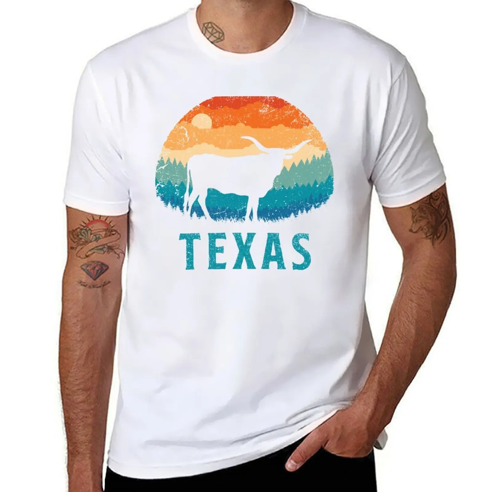 

Texas Retro Longhorn T-Shirt man t shirts high quality luxury brand t shirts with prints T-Shirt