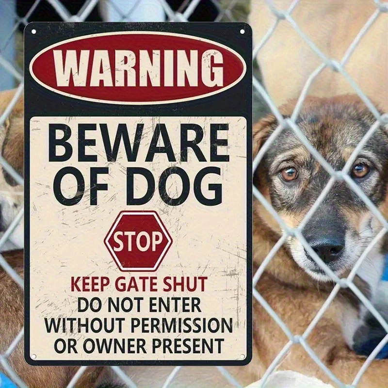 2D Caution: Watch Out for Dog Metal Sign Red And Black Wall Art, Ideal for Home, Garden, Or Pub - Funny And Pet Safety Notice