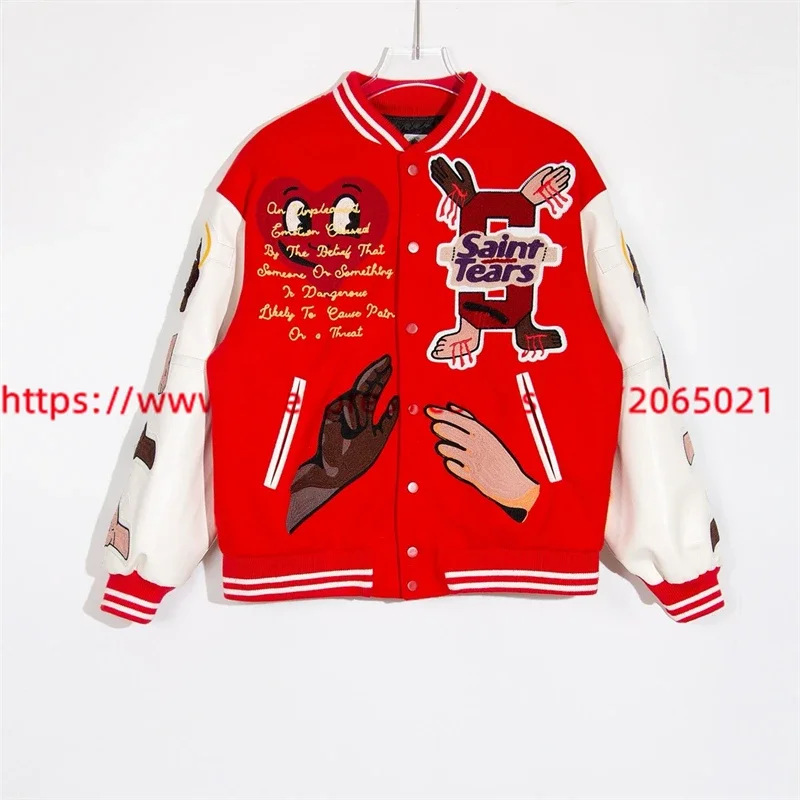 Red Saint Baseball Jackets Men Women Jesus Badge Jacket Coat