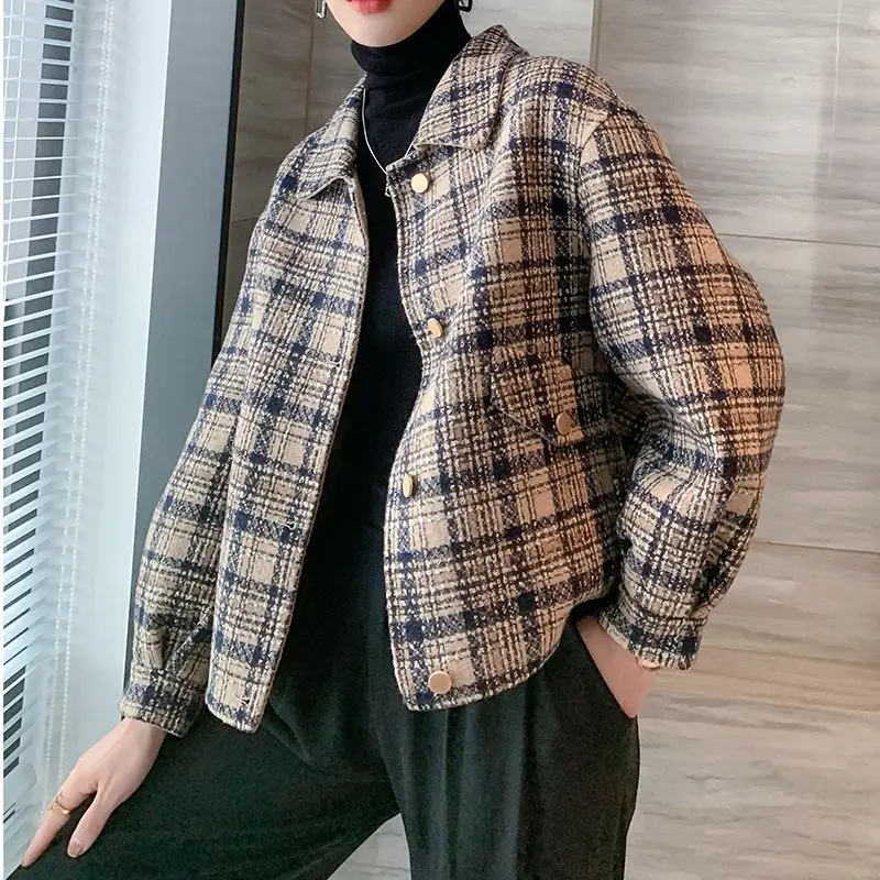 Fashion Plaid Double-Sided Velvet Coat Women'S Autumn And Winter New Versatile Small Fragrance High-End Wool Coat