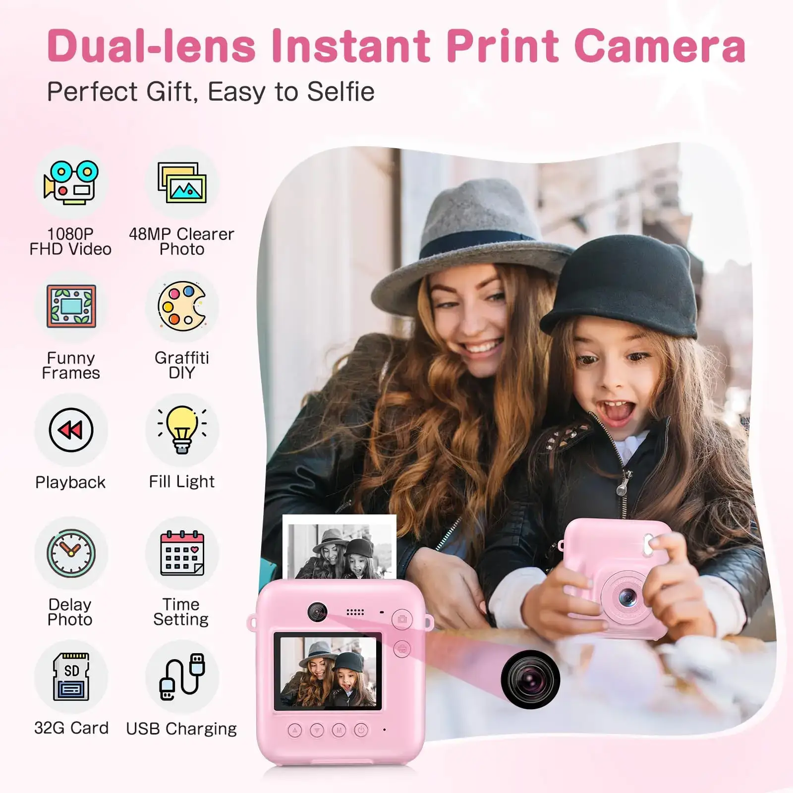 Digitale Kinderkamera für Fotografie Sofortdruck Foto Kinderkamera Mini Thermodrucker Video Lernspielzeug Geschenk