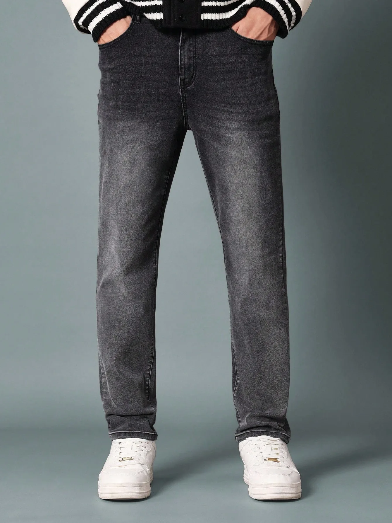 جينز رجالي مغسول بقصة ضيقة على شكل ندفة الثلج، جينز مرن لجميع المواسم بتصميم بسيط، مناسب للارتداء اليومي