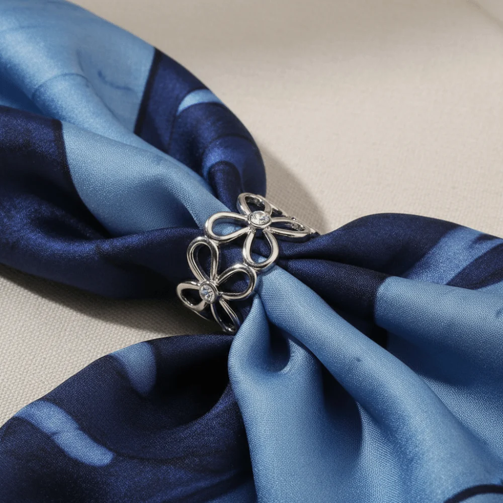 Crystal Shawl Rings Clip Flower Design Alloy Material Scarf Buckle Adjustable Hollow Out Hijab Clip Versatile Application