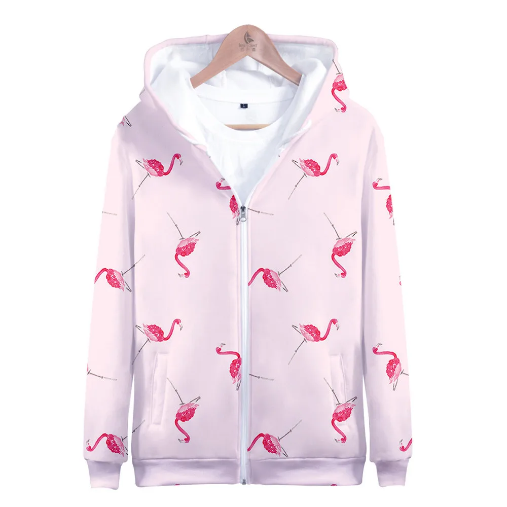 Flamingo Sweatshirt Zipper Hoodies Women/Men Long Sleeve Oversize Sweatshirts Hip Hop 3D Print Animal Harajuku Fashion Coat