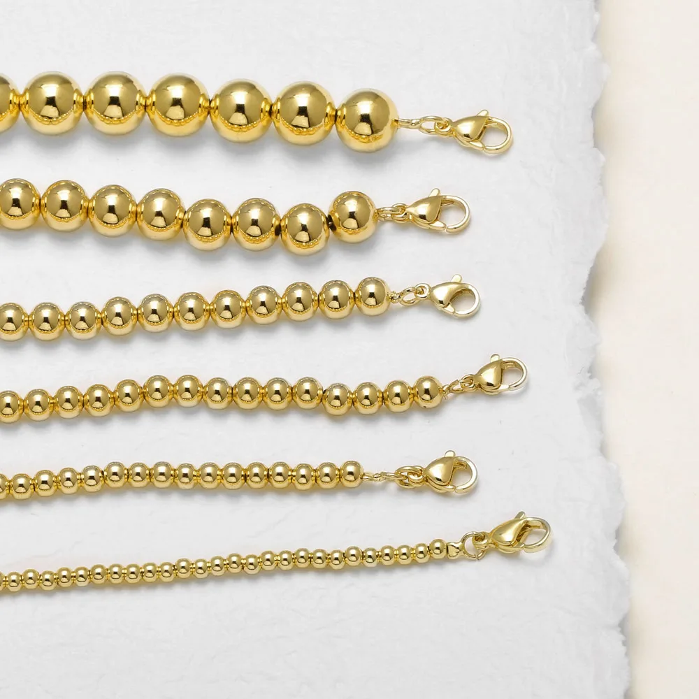 OCESRIO Trendy 3/4/5/6/8mm Copper Polish Beads Bracelet Chain Gold Plated Brass Handmade DIY Jewelry Making Supplies brtk29