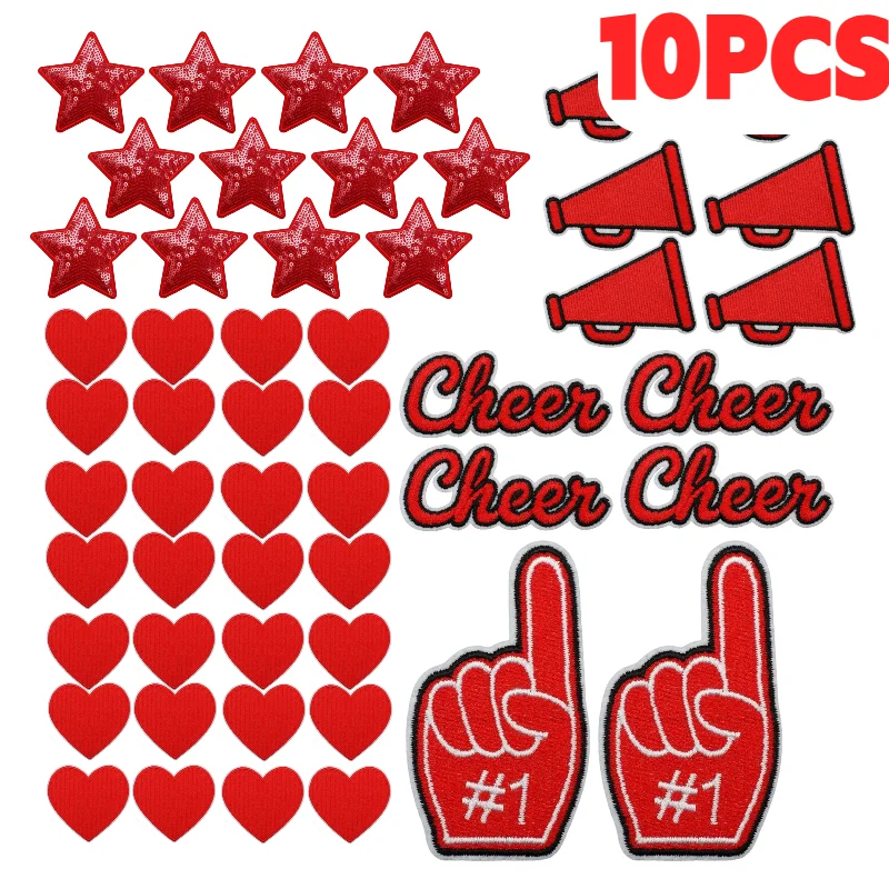 10PCS Wholesale Red Lightning Love Bow Embroidery Patches Star Design Cheerleader Game Day Iron On For DIY Clothes Decoration