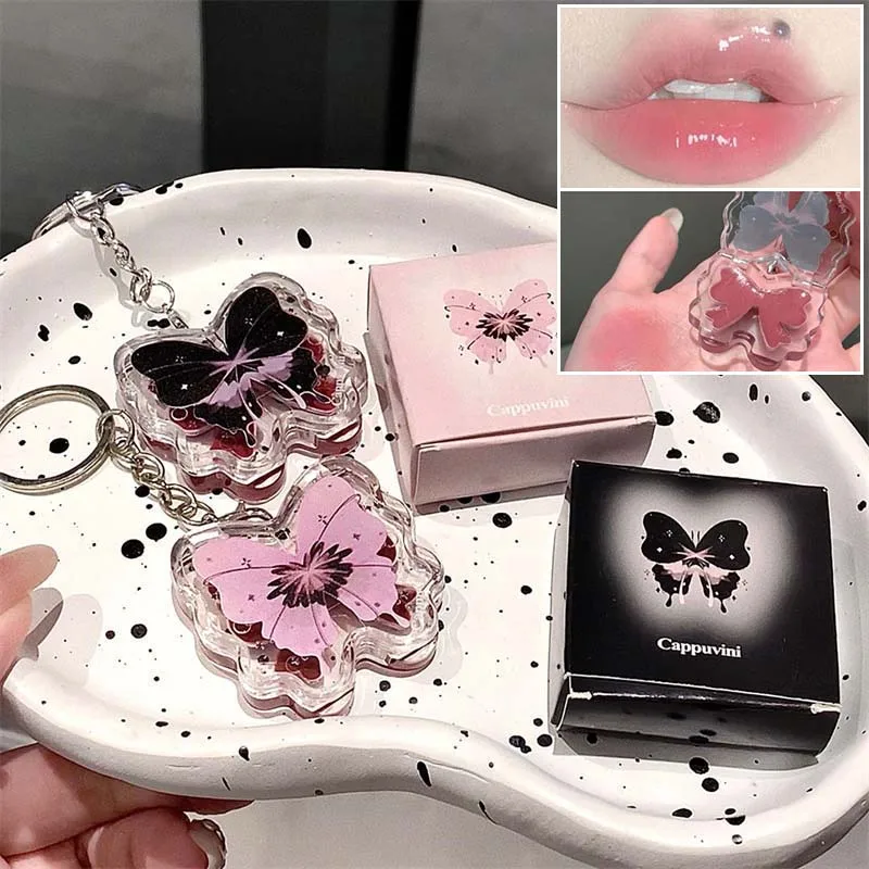 Jelly Solid Lip Gloss Cute Butterfly Mirror Red Brown Lipstick Clear Moisturizing Lips Tint Nature Nude Lip Makeup Cosmetics