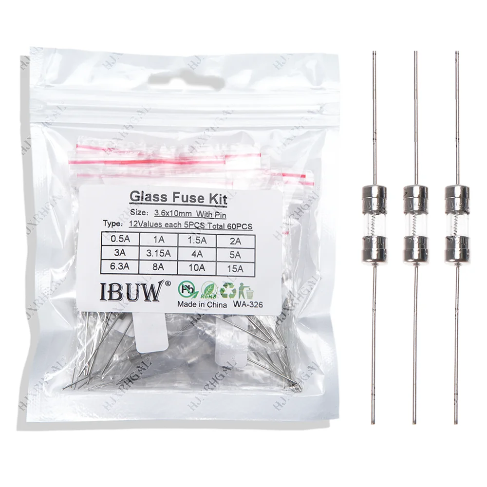 12values*5pcs=60pcs 3.6*10mm Glass fuse Slow blow 250V 3.6x10 0.1A 0.25A 0.5A 1A 2A 3A 3.15A 5A 6.3A 8A 10A 15A