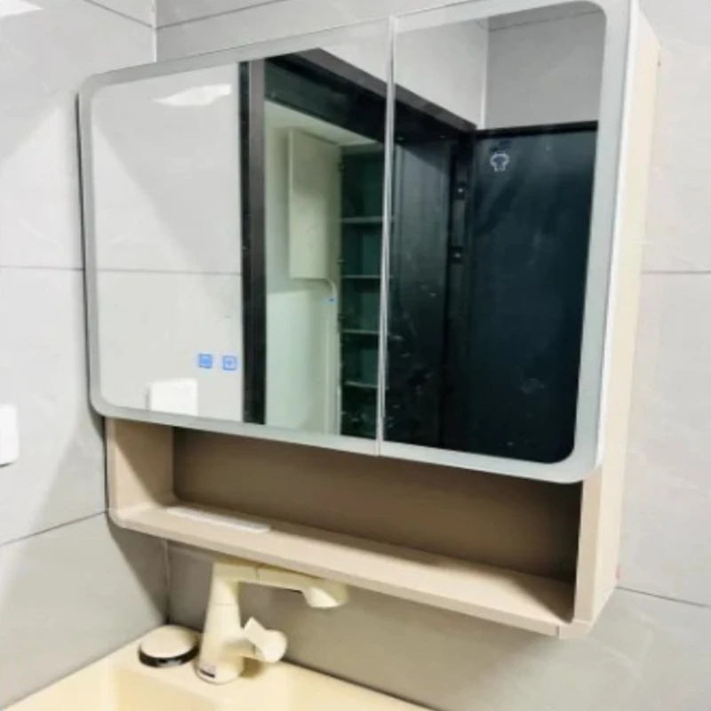 Smart LED Bathroom Mirror Cabinet - Space Aluminum Arc Wall-Mounted Organizer with Lighting Vanity Storage & Anti-Fog Technology