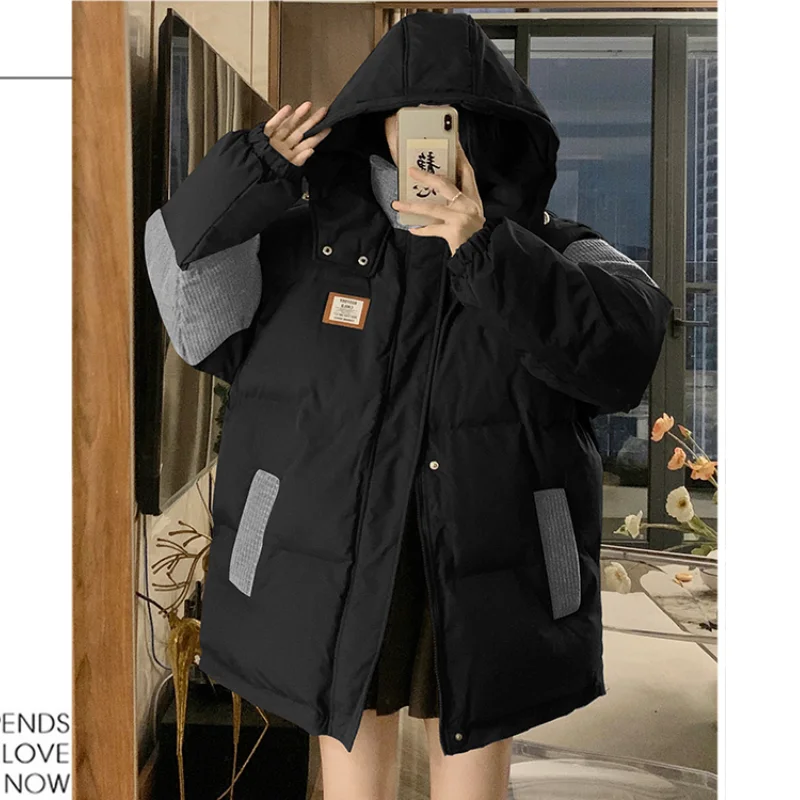 Brown Down Jacket Women Coat Black Hooded Fashion American Streetwear Y2K Style Duck Down Feather Female Winter Short Outwear