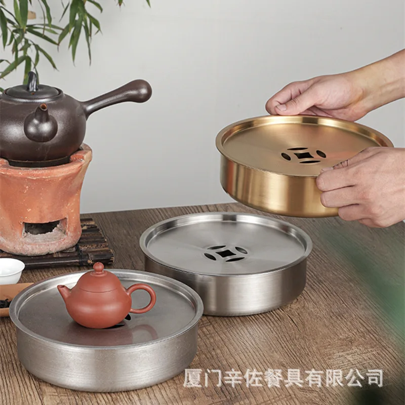 304 Stainless Steel Enlarged Circular Pot for Tea Sea, Mobile Tea Table, Outdoor Tea Tray Bag