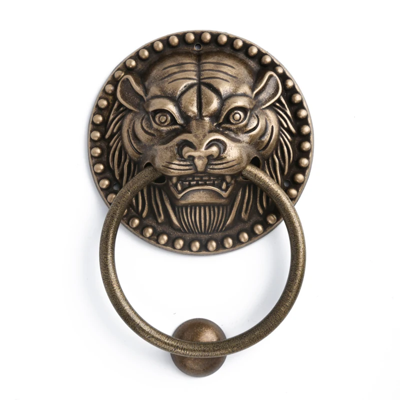 Chinese Tiger Head Handle Door Ring Pure Copper Antique Retro Bronze Handle Lion Head Wooden Door Brass Old Style Door Pull Ring