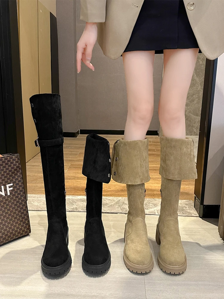 

Lady Boots Winter Shoes For Women Boots-Women Sexy Thigh High Heels High Sexy Zipper Round Toe 2023 Rubber Over-the-Knee Med