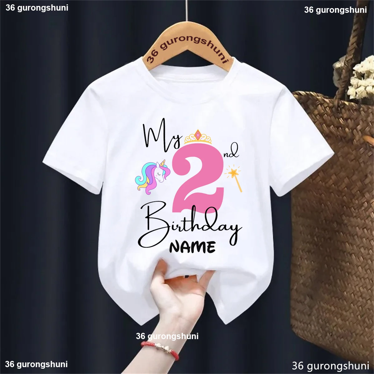 

Custom Name My 2nd/3rd Birthday Unicorn Magic Wand Crown Printed T Shirt Girls Princess Birthday Gift T-Shirt Kids Clothes