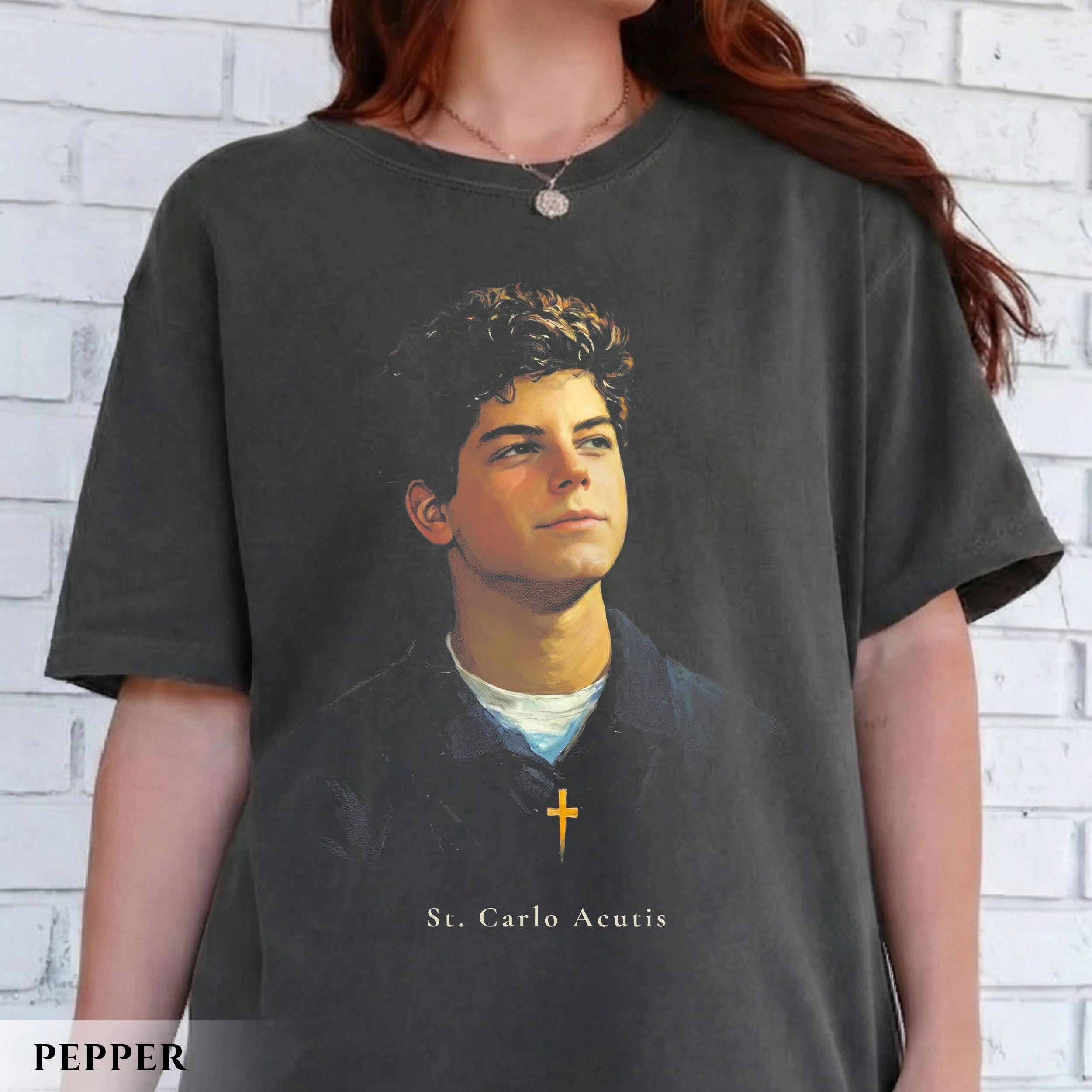 St Carlo Acutis Shirt: Vintage Catholic Saint Graphic Tee, Painted Portrait Apparel, Modern Religious Gift