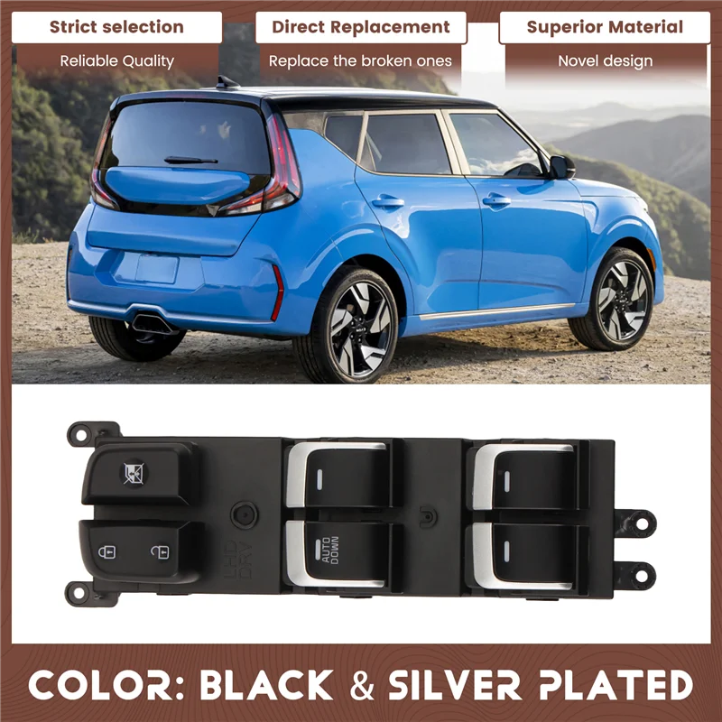 【ADD TO CART 】Power Window Main Control Switch AUTO DOWN Function 93570-B2100CA& 93570-B2110CA For KIA SOUL 2014-2019 Window Reg