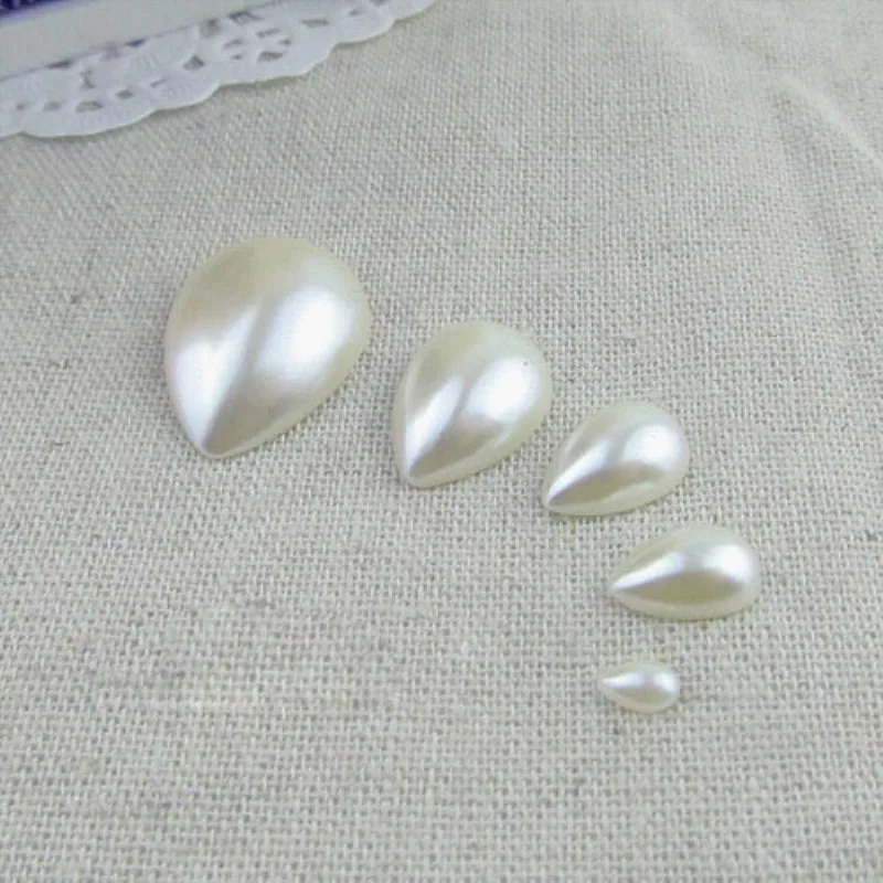 White/Ivory Color 10-500pcs ABS FlatBack Water Drop Pearl Beads For DIY Scrapbook Nail Art Jewelry Decoration