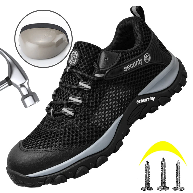 

Men Summer Safety Shoes Steel Toe Anti-puncture Anti-smash Work Safety Shoes Lightweight Sports Shoe Male Sneakers Hiking Shoes
