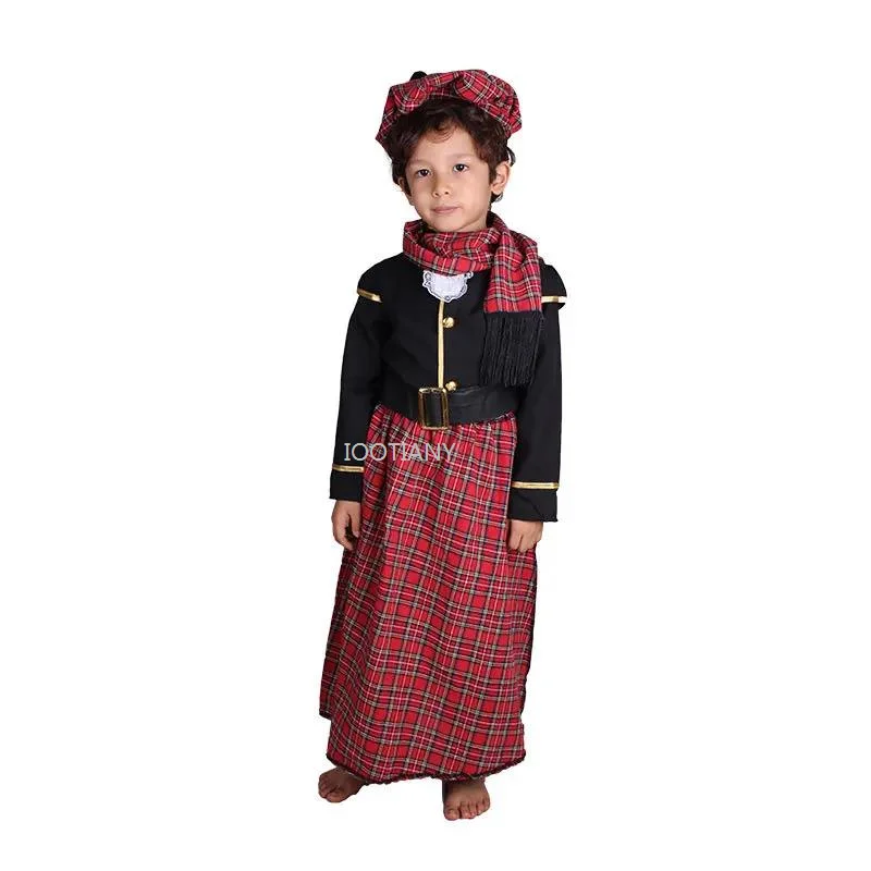 Children's Day Tartan Stage Performance Costume Traditional Scottish Baby Boys Girls Costumes Carnival Party Program Cosplay Set