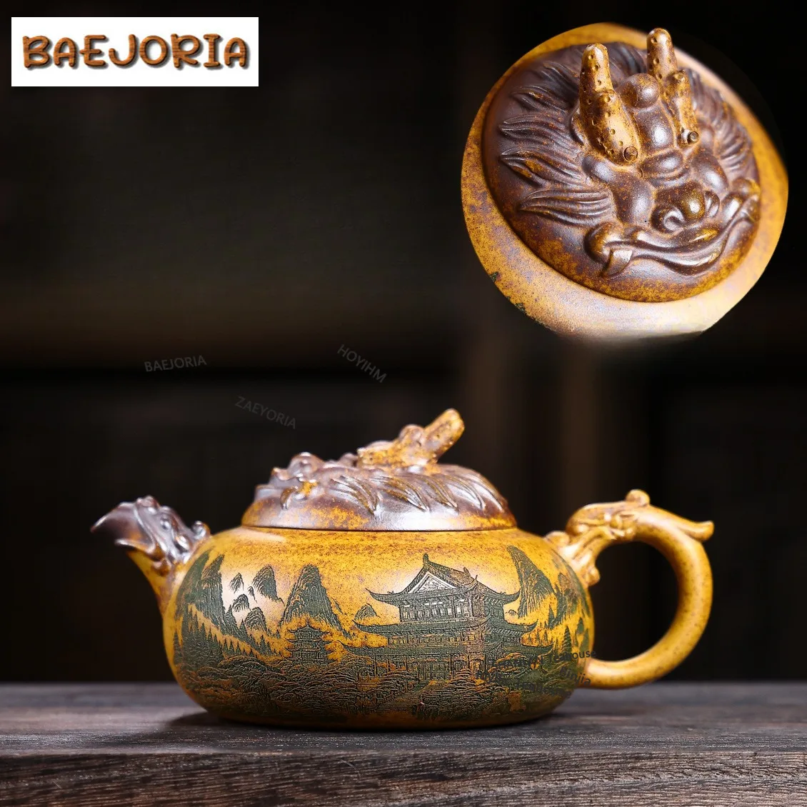 BAEJORIA 350ml Creative Yixing Purple Clay Teapots Handmade Dragon Pot Raw Ore Dragon Bone Gold Sand Mud Kettle Zisha Teaset Cha