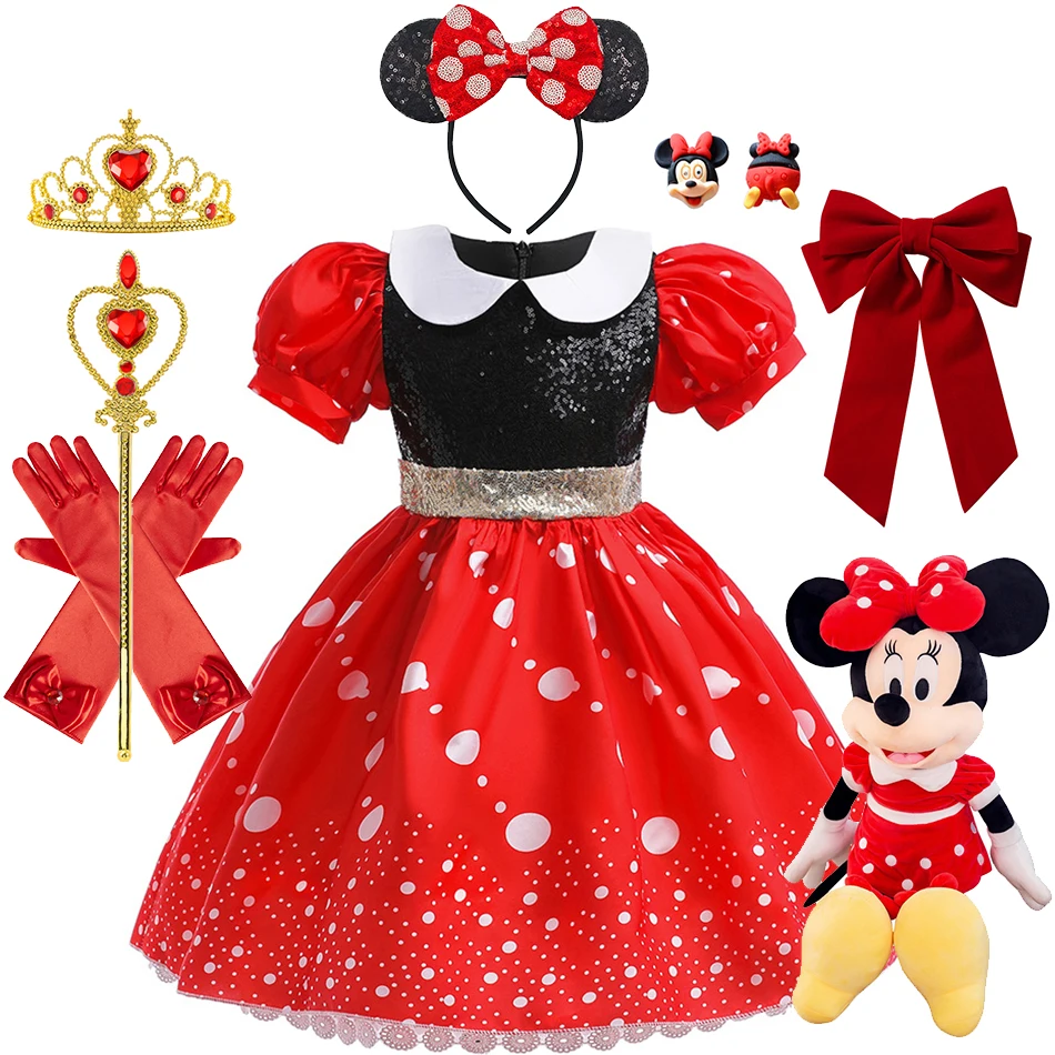 Little Girl Mickey And Minnie Cosplay Dress Kids Luxury Sequin Mickey Mouse Dress Up Costume Halloween Fantasy Anime Outfits