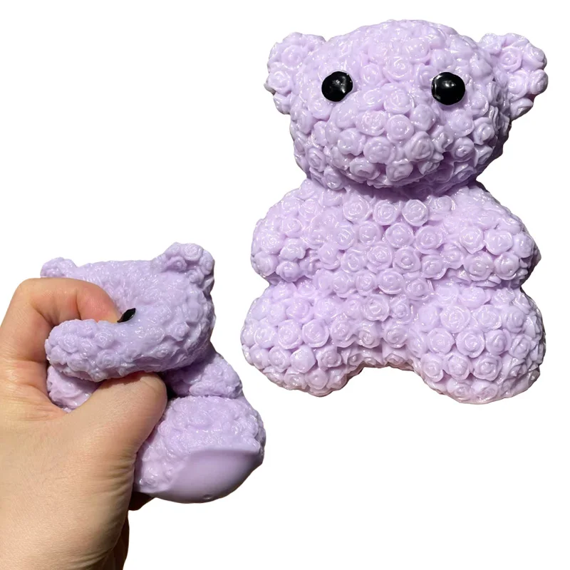 Kawaii Squishy Rose Bear Squeeze Toy Soft Slow Rising Fidget Stress Relief Ball Decompression Gift for Adults Home Decor