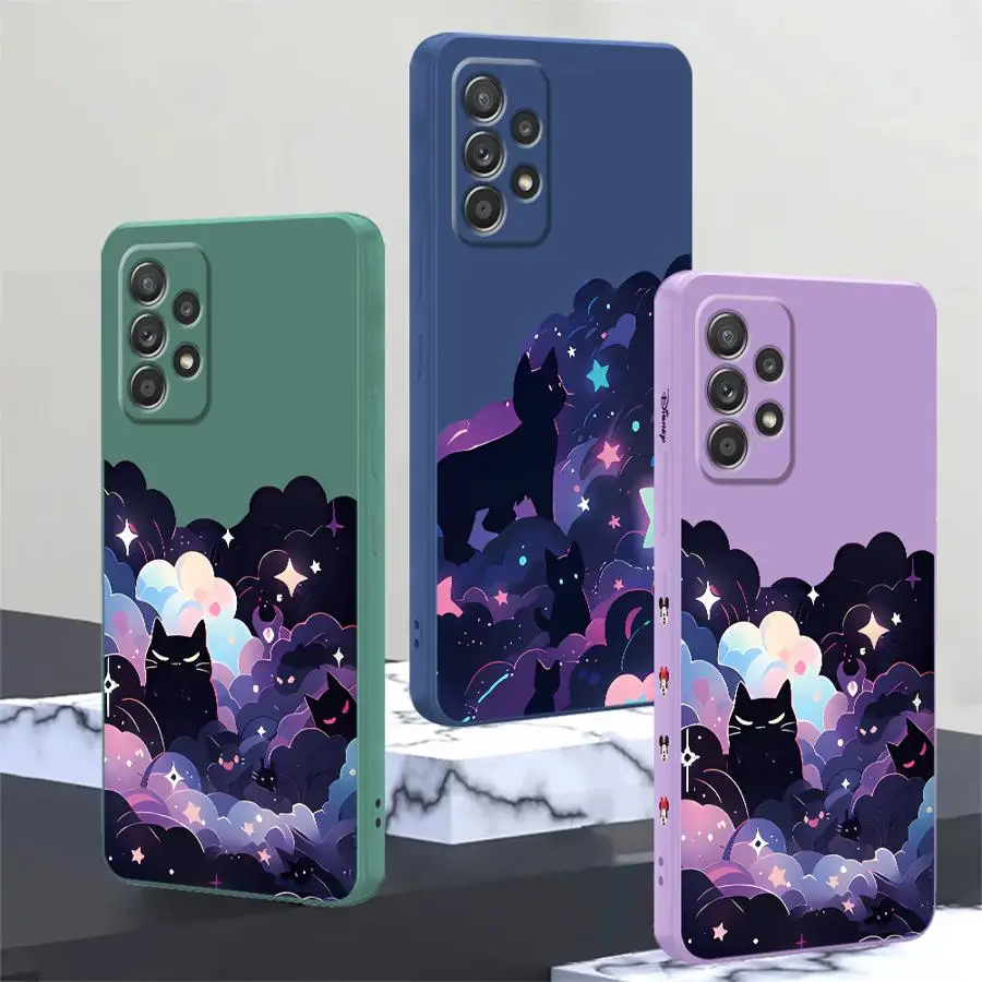 Black Cat Starry Night Phone Cover Case for Samsung Galaxy A35 A13 A14 A36 A26 A11 A12 A16 A15 A24 A34 A22 A52 A51