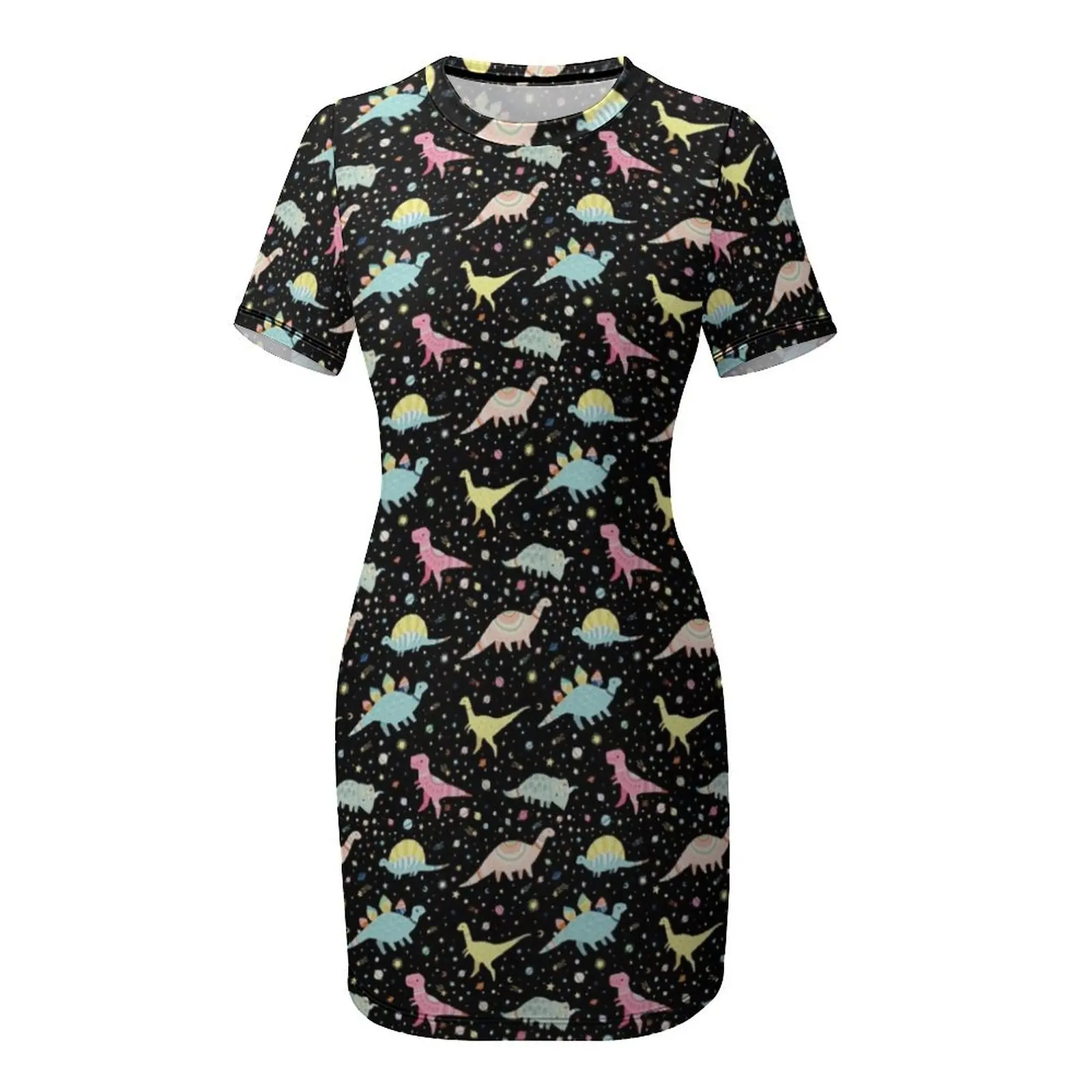 Dinosaur Pattern Short-Sleeved Dress Prom gown womans clothing Women's long dress Women's dress