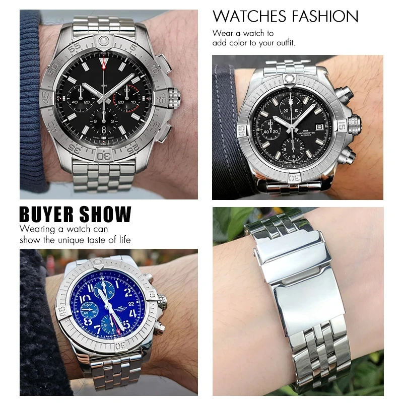 Cinturino in acciaio inossidabile da 18 mm 20 mm 22 mm 24 mm per cinturino impermeabile Avenger Navitimer Superocean