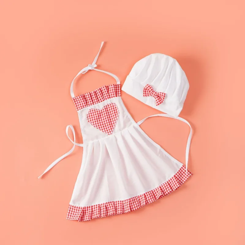Newborn Photography Prop Chef Apron Hat 2PCS Set for Baby 100 Days Photo Shoot