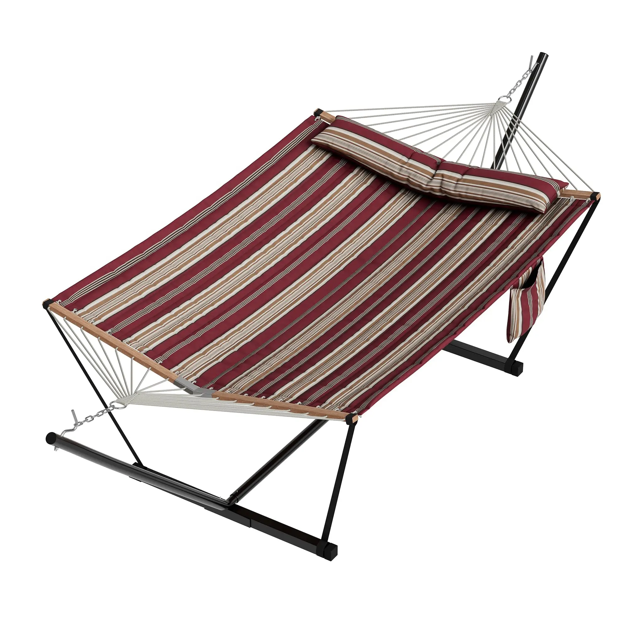 2-Person Hammock with Stand for Outside–450lbs, Balance Rope, Pillow