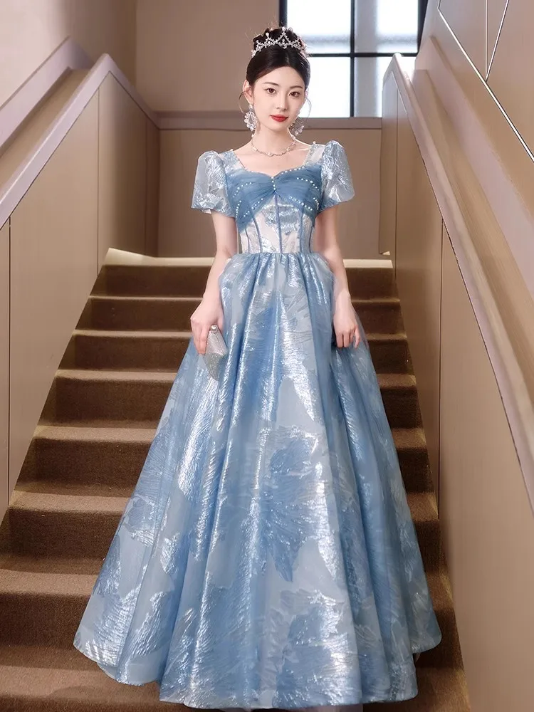 

Синее вечернее платье Ball Host Ele для взрослых, церемония, элитная атмосфера, модная корейская юбка трапециевидной формы с жемчугом