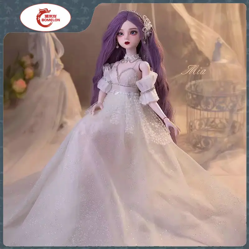 

New Handmade 1/3 Bjd Doll Full Set 60cm Purple Hair White Wedding Dress Noble Girl Ball Jointed Doll Toys for Girls