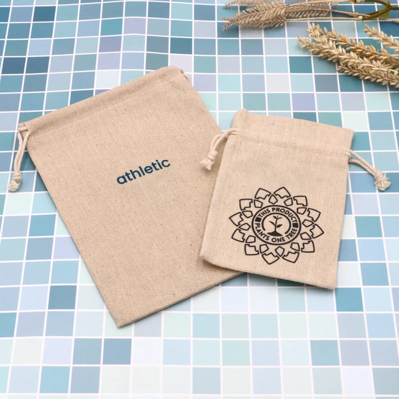 Pochettes en Toile de Jute avec Logo Personnalisé Imprimé, Poudres de Lin, Sac Cadeau de Noël