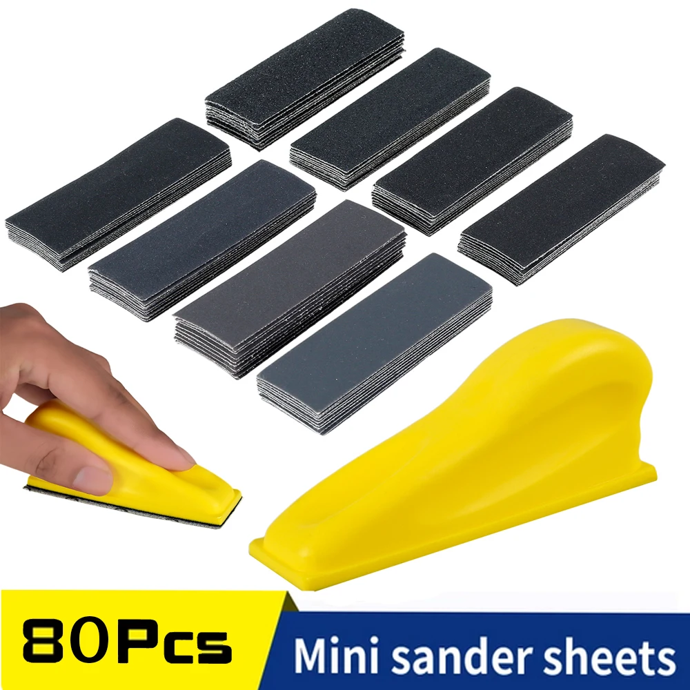 

80 PCS Hand Sander Kit Mini Detail Finger Micro Sander Block Small Sanding Tool 80 to 800 for Tight Spaces Wet Dry Hook Loop Sa