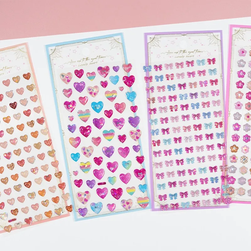 

Cute 3D Crystal Heart Stickers Bow Flower Reward Decal for Girls Kids Kawaii Sparkling Puffy Stickers Scrapbook Journal Stickers