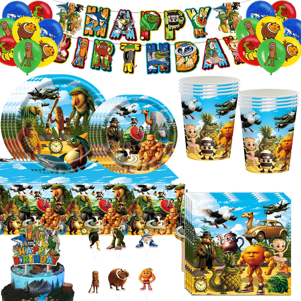 Tung Tung Sahur Tralalo Tema Decorazioni per feste di compleanno Palloncini Brainrot italiani Set di stoviglie Piatti Banner per Baby Shower